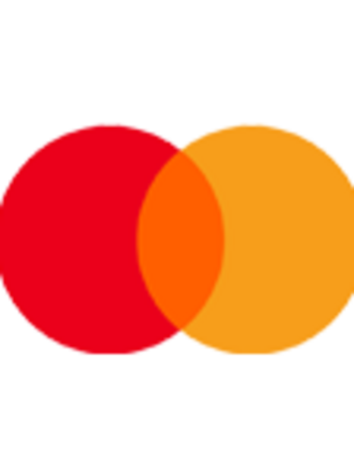 Das Bild zeigt das Logo von Mastercard, bestehend aus zwei überlappenden Kreisen, einem roten und einem orangefarbenen.